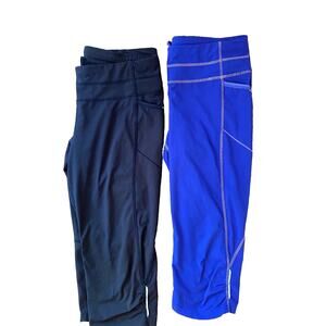 Athleta Women's Cropped Knee Length Leggings Blue Black Pants Size Medium